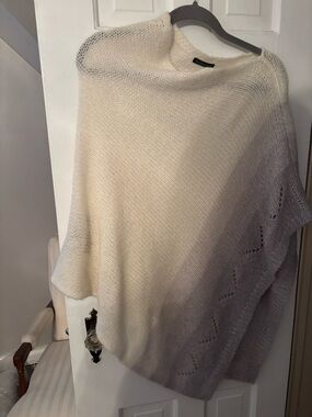 Anthropologie Cream to Light Gray Gradient Knit Poncho